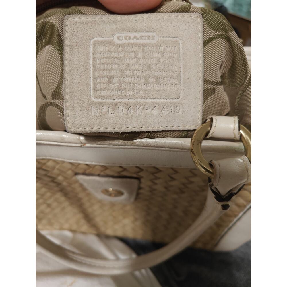Coach Vintage Hampton Basket Weave Straw Suede Leather Satchel Tan White 4419 - Picture 9 of 9
